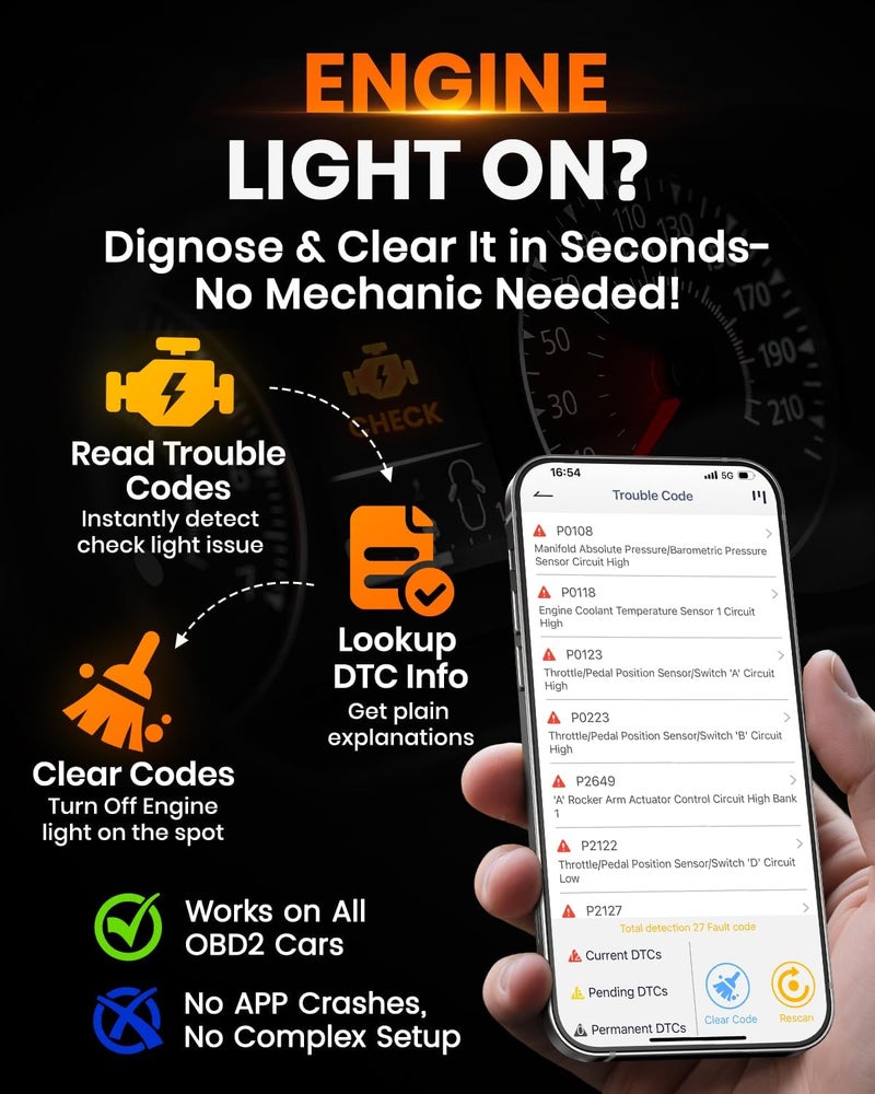 Ancel BD310 OBD2 Scanner & Engine Code Reader - Advanced Battery Test, Trip Analysis, Performance Test, Bluetooth Diagnostic Tool for Android & iPhone - Works for All 1996+ Vehicles - Image 5